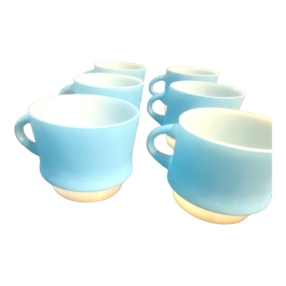 Vintage 6 piece fire king by anchor hocking blue mosaic stacking cups - Picture 2 of 14